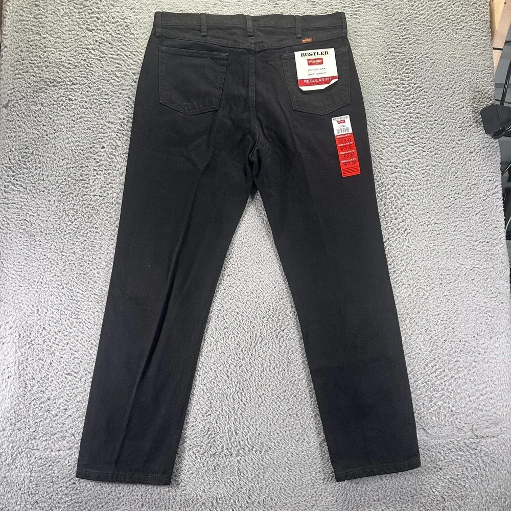 Wrangler Rustler Jeans Men's 38x32 Black Cotton Denim Straight Leg Workwear
